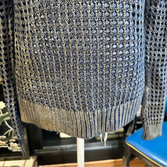 5/48 by Saks 5th Avenue Blue Gold Metallic Sweater Size XS - Picture 4 of 13